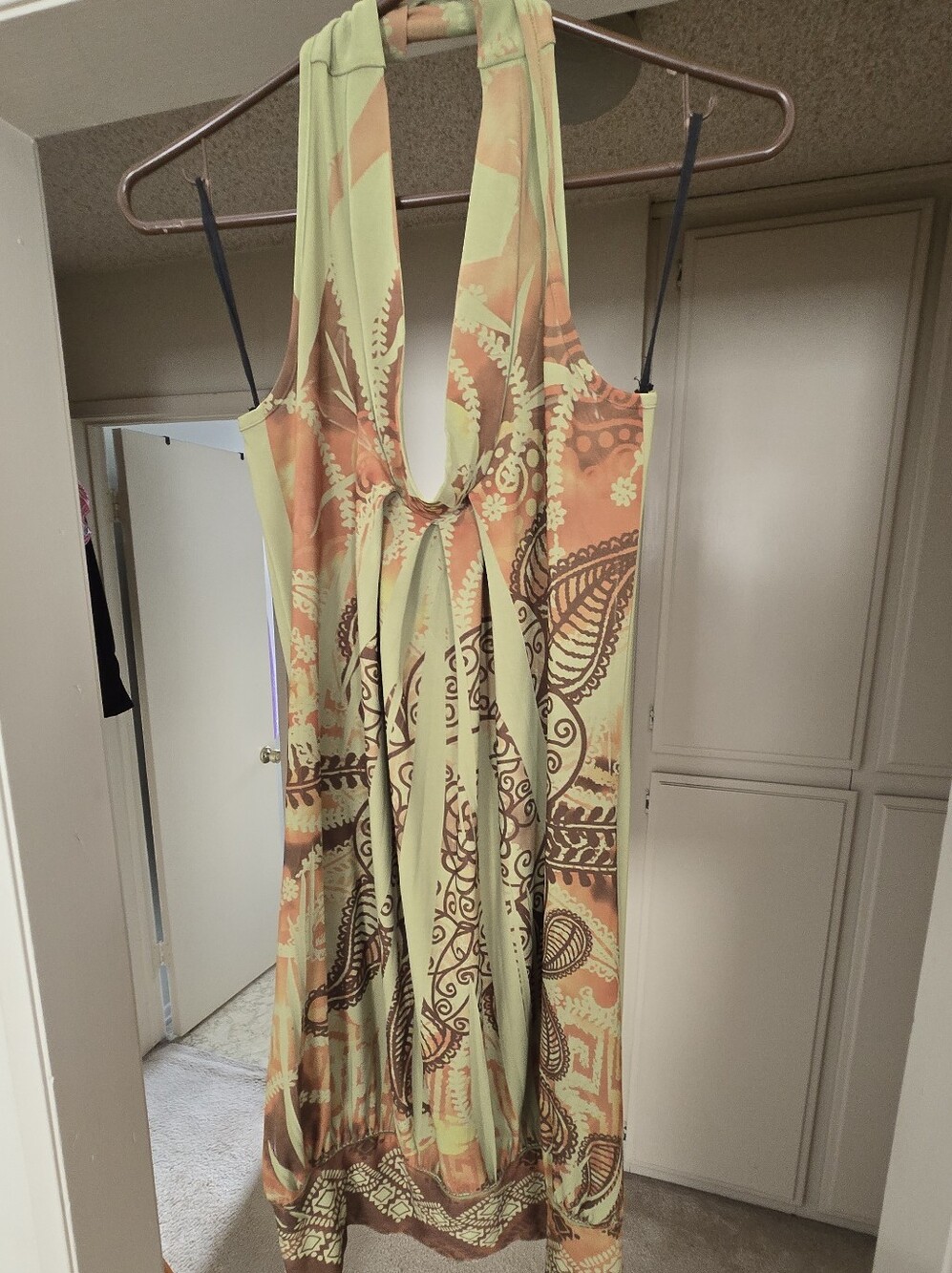 Boho Halter Maxi Dress in Mint and Peach